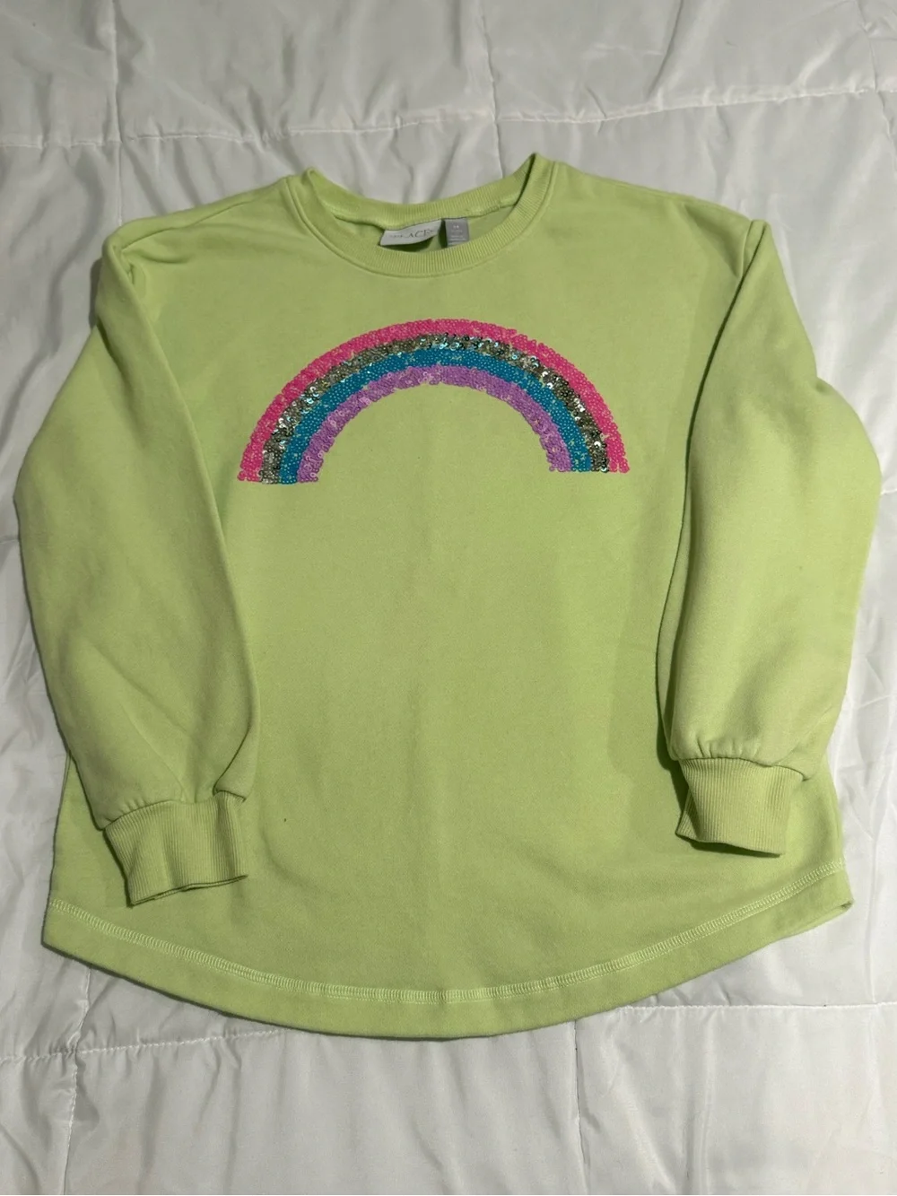 Girls Lime Green/yellow Sequin Rainbow Sweatshirt